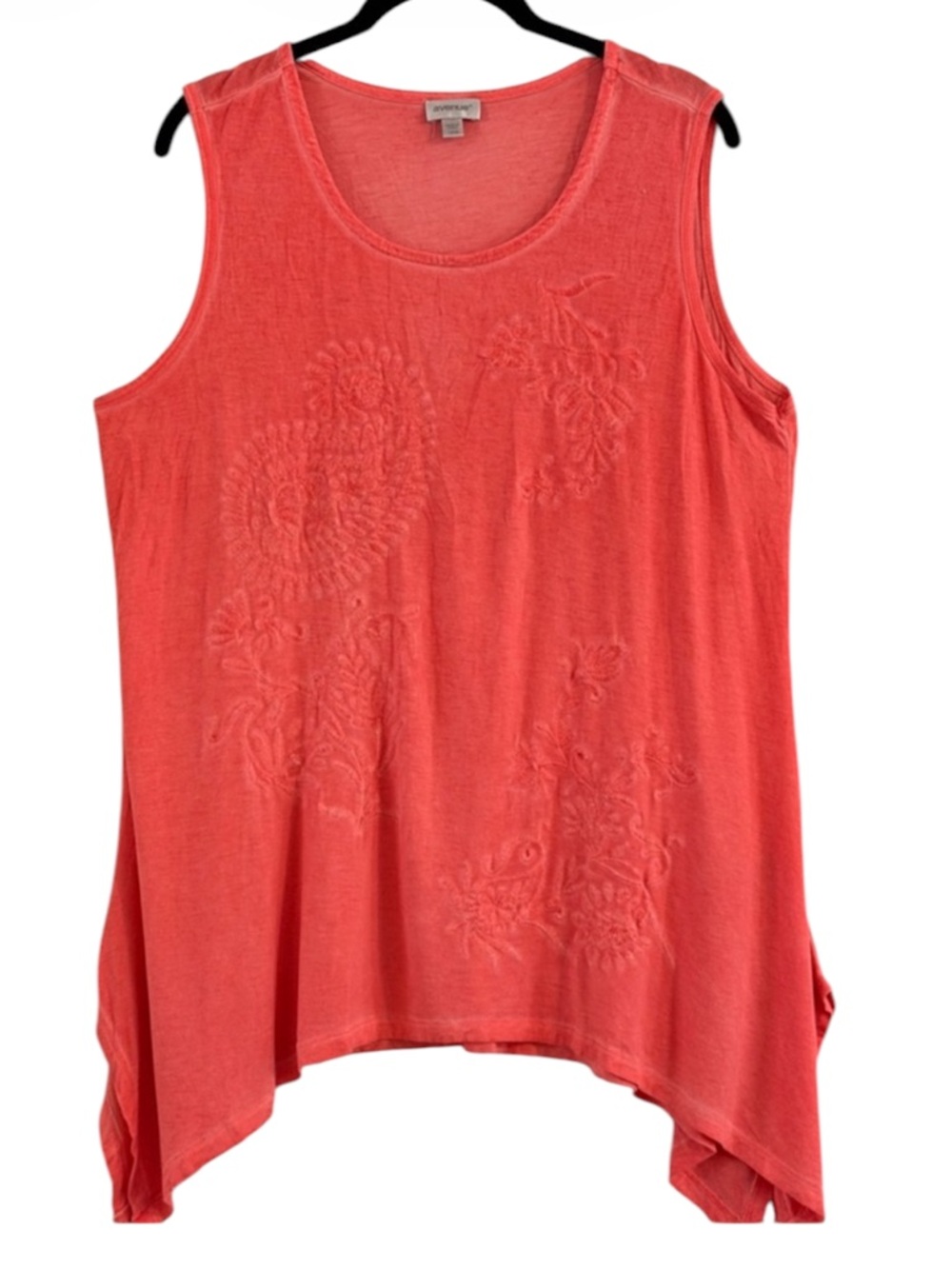 Avenue Coral Embroidered Sharkbite Hem Tank Top Size 14/16